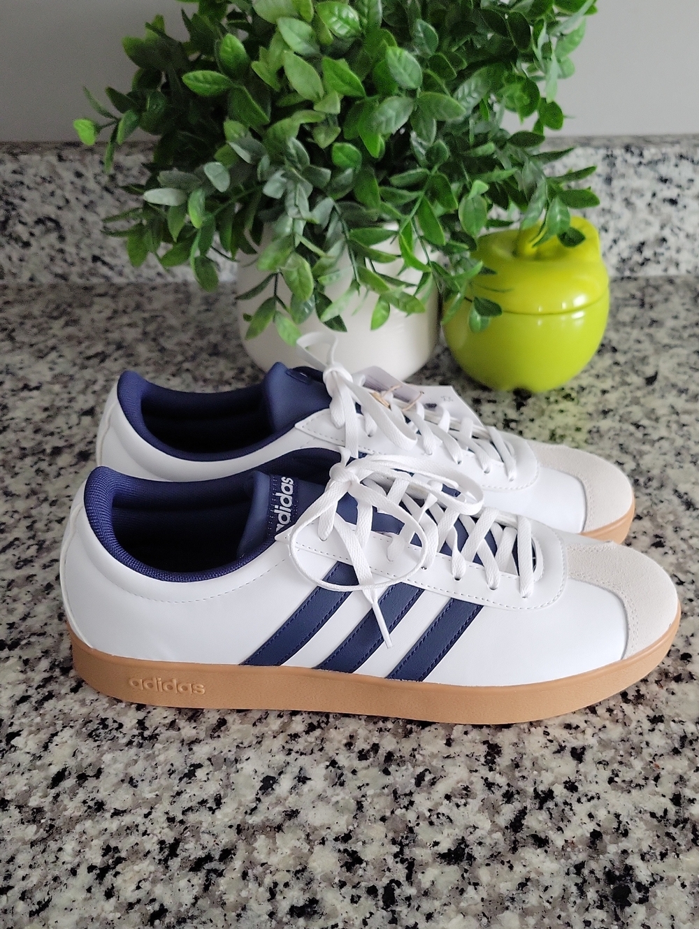 Adidas VL Court Base White & Navy Low-Top Sneakers with Gum Sole Size 10